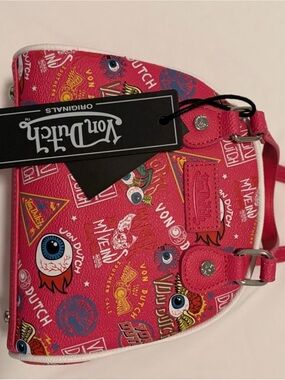 Von Dutch Hot Pink Jax Graphic Mini Bowling Bag with removable strap - New